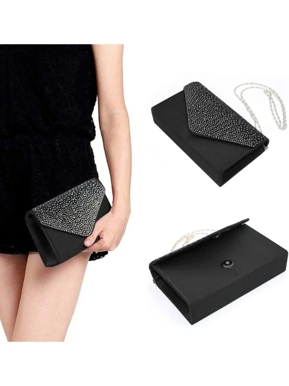 〽️ Women’s Black Clutch Purse Bridal Wedding Party Evening Shoulder Bag